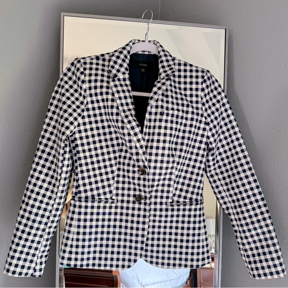 NWOT J.Crew Navy Gingham Checkered Blazer - Picture 1 of 7